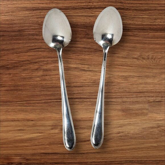 H&T MFG Co Meadow Flower 1940 Silverplate Serving Spoons Set of 2 Vintage Flat - Picture 3 of 5